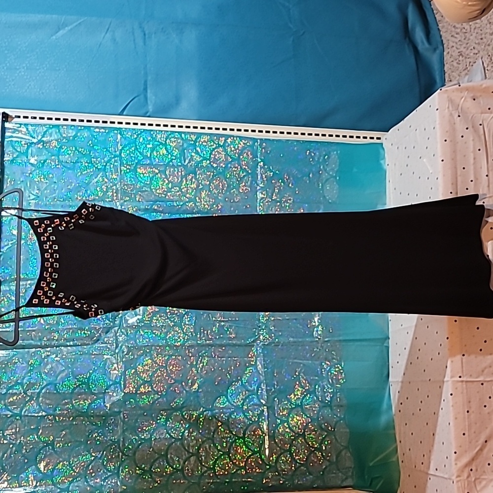 Long black Strech color studded dress, never worn, NWOT